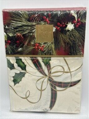 Lenox Christmas For the Holidays Tablecloth Oblong 60x120” Vintage Fine Linen